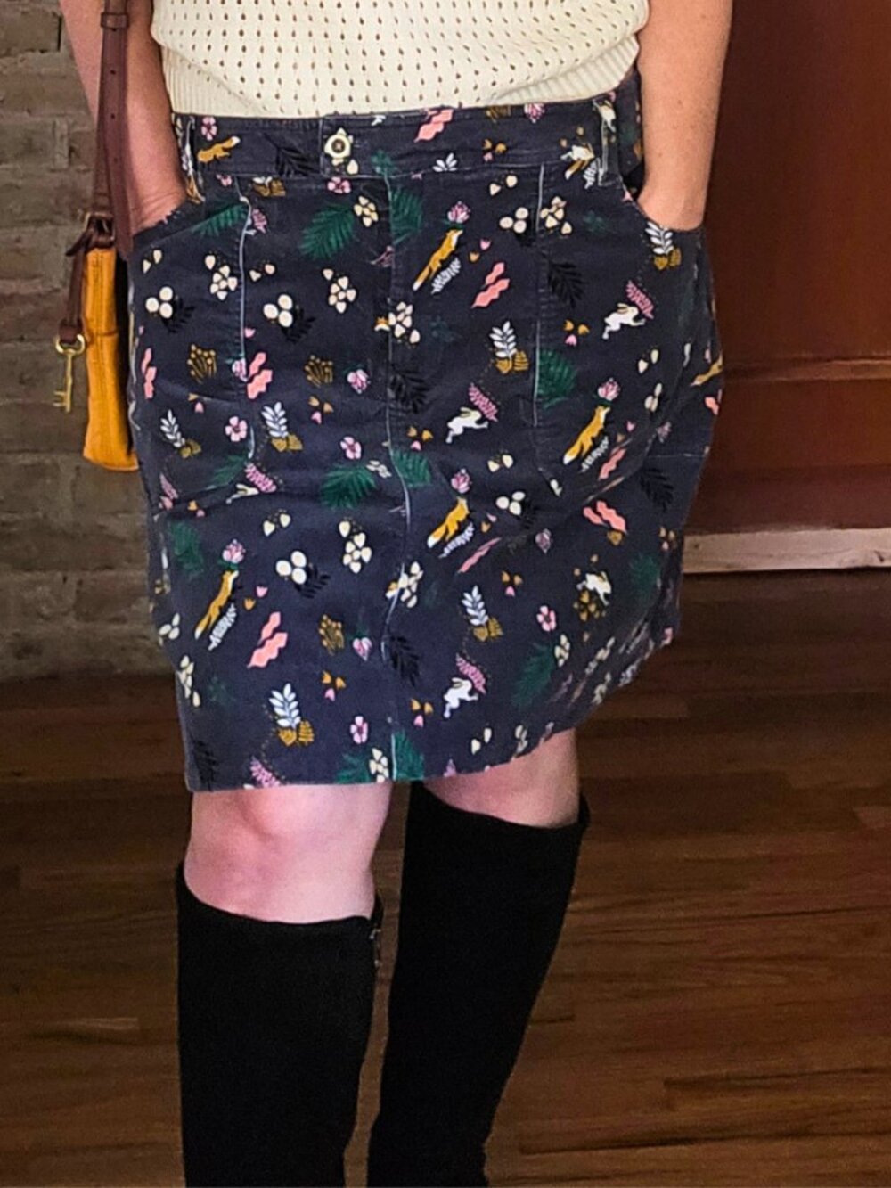 Boden Size 20 Dark Gray Corduroy Rabbit Novelty Print Skirt
